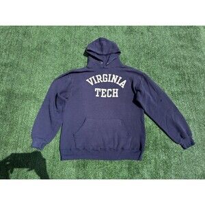 Vintage Virginia Tech Hokies Hoodie Men’s Large Navy Blue Sweatshirt 90s USA
